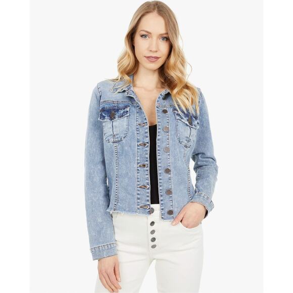 KUT FROM THE KLOTH NWT Kara Denim Jean Jacket in Medium Standard Wash// XS - Picture 1 of 13